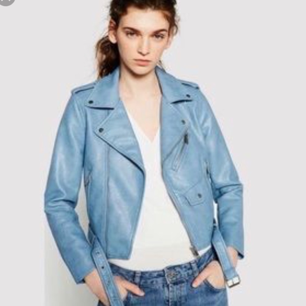 Women’s size Large Baby Blue Faux Leather Moto
